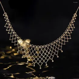 Ketten IFASHION Lace Grid Chain Halskette 18 Karat Import Solid Yellow Real Gold Jewelry (AU750) Women Handmade Fashion Lady