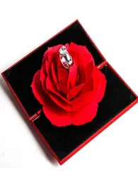 Moda 3D Eleganckie pierścienie Radosful Red Box Wedding Equagent Ease Rose Flower Gift for Love Jewelry Displage Uchwyt H2205053628957