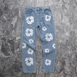 Мужские джинсы штаны High Street Jeans Print Высококачественные 1 мужские женские винтажные джинсы T230508