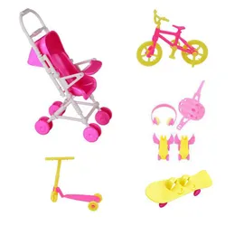 Baby Dolls Game Kawaii Kids Toys 7 Items / Lot Miniature Dollhouse Accessories Stroller For Barbie Families Sport Game Present