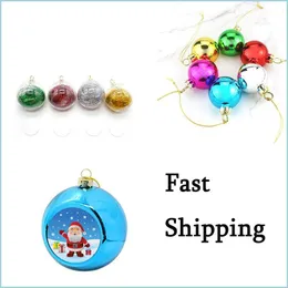 Christmas Decorations Custom Hanging Bauble Blank 8Cm Sublimation Plastic Transparent Ball With Floc Xmas Tree Ornament Drop Deliver Dhe4H