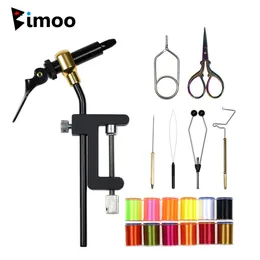 Fishing Accessories Bimoo C clamp Rotating Fly Tying Vise Hardened Steel Jaws Tool Bobbin Holder Threader Whip Finisher 70D Thread 230508