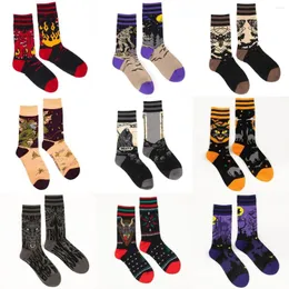 Men's Socks Spring And Summer Personality Gothic Style Dark Retro Jacquard Trend Couple Pure Cotton Skateboard Middle Tube For Men