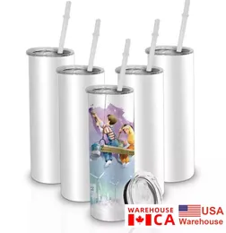 USA: s lager sublimering vattenflaskor rostfritt stål mager dubbel vägg isolerad rak vit 20oz sublimation emaljmugg tumbler e0508