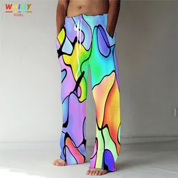 Męskie spodnie Męskie Rainbow Proste spodnie 3D Drukuj Elastyczne sznurka