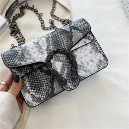 HBP Kvinnor Handväska 2023 Nya kvinnors axelväska Kontrast Färg Snake Skin Mönster Kedja Diagonal Cross Body Bag liten fyrkantig väska