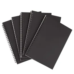 Lieferungen 5pcs A5 Schwarzes Spiral Notebook Blankes Skizzebook Unruhe Journal Pack dickes leeres Papier 50 Blatt 100 Unlierte Seiten