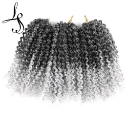 LANS 3pcs pacco Marley Hair Kinky Curl da 8 pollici Ombre Malibob Jerry Curly Curly Sintetico Euncinetto Sintetico Extensione dei capelli LS05Q319G