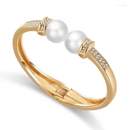 Braccialetto HAHATOTO Doppie perle simmetriche per donna Placcatura in oro con strass Squisiti gioielli semplici