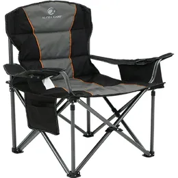 Alpha Camp Foldble Camping Chair Overdimensionerad vadderad tunga bärbara fyrhjulingstolar med kylväska kopphållare stöder 450 kg, svart och GR