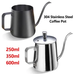 Vasos de café Adicionar à lista de desejos 250ml/350ml/600ml chaleira gotejeira panela de chá de aço inoxidável longa bico estreito peganeco de cafeteira sobre cafeteira com/sem tampa p230508