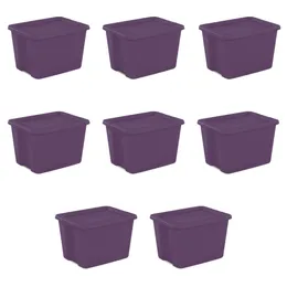 Sterilite Plastic 18 galones Box Box Moda Purple Juego de 8