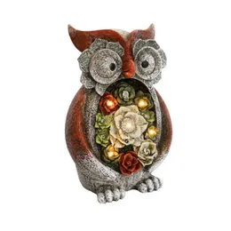 Garden Statue Owl Figurines,Solar Powered Resin Animal Sculpture with 5 Led Lights