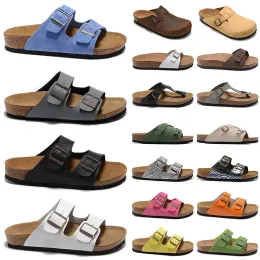 Designer Boston Sommar Kork Platt Tofflor Mode Läder Slide Favorit Beach Sandaler Fritidsskor Träskor för kvinnor Män Arizona Mayari strandsemester män tofflor