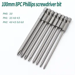 Cacciaviti 8pcs Punta per cacciavite Phillips da 100 mm con punta per cacciavite magnetico PH0 PH1 PH2 S2 in lega di acciaio 230508