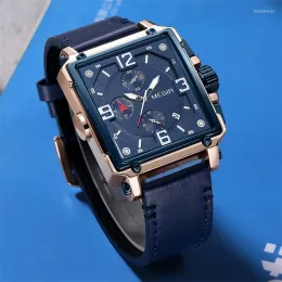 Armbanduhren 2022 Kreative Blau Herrenuhren Top Chronograph Quarzuhr Uhr Männer Leder Sport Armee Militär Handgelenk