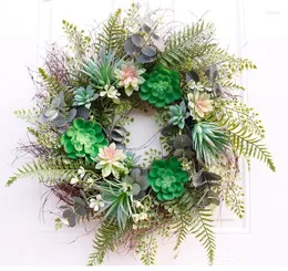 Decorative Flowers 22 Inches Artificial Succulents Wreath Green Garlands Decorations For Home Wall Hanging Door Window Flower Decor Hawaii