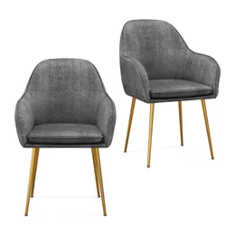 Costway Set of 2 Velvet Dining Chairs Mid-Back Leisure Armchair w Gold Leg Gray