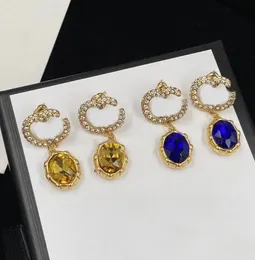 Vintage Designer Oval Diamond Dangle Earrings Studs Fashion Double Letters Crystal Rhinestone Earndrops Earring Kvinnor har stämpel med låda