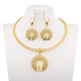 Hänghalsband 24k guldfärg indisk ihålig ut ringhalsband örhänge set bröllopsklänning smycken minnesmärke födelsedagsfest gåva 230506