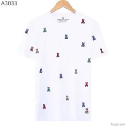 Psycho Bunny 23, novedad de verano, camiseta versátil de algodón de manga corta con bordado completo de conejo y Calavera, marca de moda para hombre 9lt0