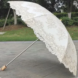 Parasol beżowy koronkowy haft haftowy retro klasyczny czarny powłoka podwójna składanie ochrony UV Słońce parasol dla kobiet 230508