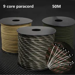 Climbing Ropes 50m 650 Military Umbrella Rope 9-Strand 4mm Tactical Umbrella Rope Camping Accessories DIY Woven Rope Outdoor Survival Equipment 230506