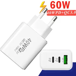 USB C Charger 60W Charging Fast Charge For For iPhone 14 Pro Xiaomi Huawei Samsung 3Ports Wall Charger QC3.0