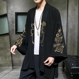 ملابس أزياء الملابس العرقية تطريز هانفو رجال الصينية رداء سترة كارديجان كيمونو 5XL معطف قديم الذكور 230506