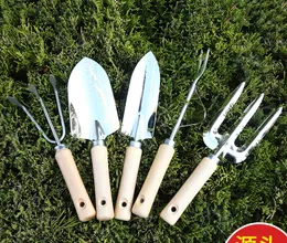 High-end Gardening Wooden Handle Stainless Steel Tool Set Hand Shovel Loose Fork Trident Rake Stainless Steel Weeding Machine