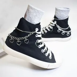 Anklets 1Pair Charm Tassel Heart Pendant Boot Shoe Chain Sneakers Jewelry For Women Unisex Trendy Sports Shoes Party Gift