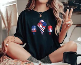 Women's T Shirts American Flag tema Popsicle Shirt 4 juli gåva för självständighetsdagen Kort ärm Top Tees O Neck Cctton Y2K