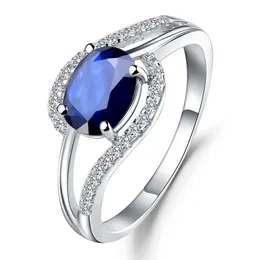 Solitaire Ring Gem's Ballet 100% 925 Sterling Silver Classic Fine Rings 1,66ct Oval Natural Blue Sapphire Gemstone Ring for Women Jewelry 230508