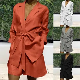 Sportbekleidung Damen Revers Business Büro Einfarbig Langarm Anzugjacke Slim Fit Shorts 2 Kleid Strandbekleidung Vertuschung für Frauen