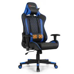 Goplus Massage Gaming Chair Reclining Racing Chair w Lumbar Support and Headrest Blue