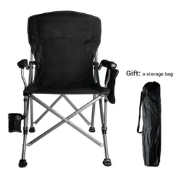 HSC Portable Outdoor Camping Chair for Adults, Black Foldable Chairs with Cup Holder and Side Storage Bag for Outside, Oversized Lawn Chairs