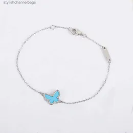 Charm-Armbänder Silber Charm-Anhänger-Armband mit blauer Schmetterlingsform in Farben und Rautenverschluss für Frauen, Hochzeitsschmuck, Geschenk mit Stempel