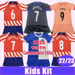 2023 Joao Felix Kids Kit Soccer Jersey 120ª edição comemorativa 22 23 Griezmann Koke Suarez M. Llorente Carrasco R. de Paul J.M Gimenez Home Away Away