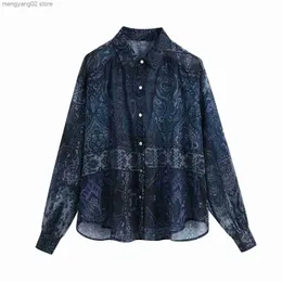 القمصان البلوزات النسائية Xitimeao New Spring Autumn Women Retro Printing Simple Lourd Long Sleeve Shirt Tops Tops T230508