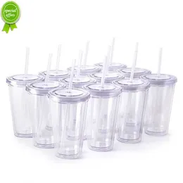 16oz/22oz Reusable Travel Ice Coffee Mugs Double Wall Insulate Clear Plastic Tumblers with Lid and Straws 1pcs 3pcs 12pcs/set