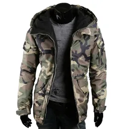 Laufjacken Herren Mantel mit Kapuze Camouflage Herbst Winter verdicken Reißverschlussjacke zum Wandern