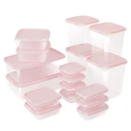 Organizacja 17pcs/Set Solid Kolor Transparent Surage Pudełko pojemnika kuchenne Zestaw Lodówkę Multigrain Tank Surage Puszki