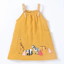 Flickor klänningar Little Maven Baby Girls Slip Animal Elephant Giraffe Prints Ficka för småbarn Infant Beach 230508