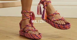 Sandaler Espadarille Cotton Woven Wedge Sandaler Women Ethnic Style Fashion Flat Slingback Strap Gladiator Hollow Design Summer Beach Shoe 230508