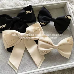 New Sweet MIU Letter Inlaid Diamond Bow Hair Clip French Rhinestone Back Spoon Spring Clip Top Clip Head Adornment Girl