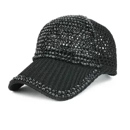 Hysteresen Frauen Männer Nieten Strass Kristalle Verstellbare Pferdeschwanz Mesh Baseballmütze Glänzend Bling Lässige Sportmütze Stuff Loft Dutzend Caps G230508