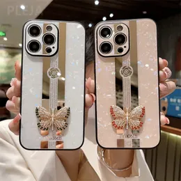 Милый чехол для телефона с 3d драгоценными камнями и бабочкой для iPhone 15, 14, 13, 12, 11 Pro Max 14Pro, милые противоударные чехлы с зеркальным покрытием, задняя крышка