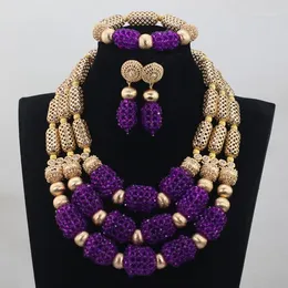Brincos de colar Set Set Luxury Purple Nigerian Beads Jewelry Wedding Anniversary Bride Gift WD808