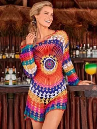 Ukryty ręcznie robione dzianinowe tuniki pokrywki na plażę kostiumu kąpielowego szydełka Sarong Beach Saida Praia Sarong Beach Kaftan #Q498 230508