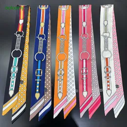 Hemres Designer Cravat 2023 Summer New Belt Chain Women's Twill Ribbon Binding Bag Handle Hair Band Small Scarf